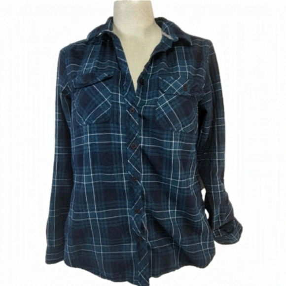Wind River Tops - Wind River Plaid Long Sleeve Collared Blouse